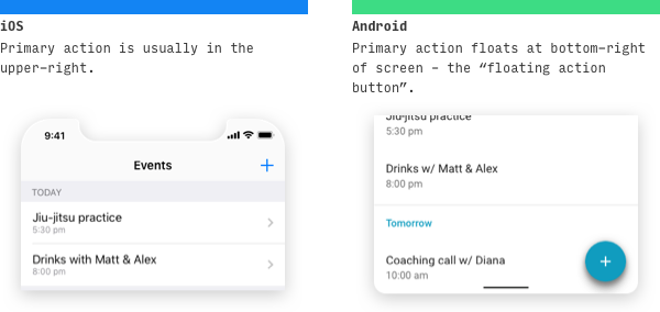 iOS android primary action comparison