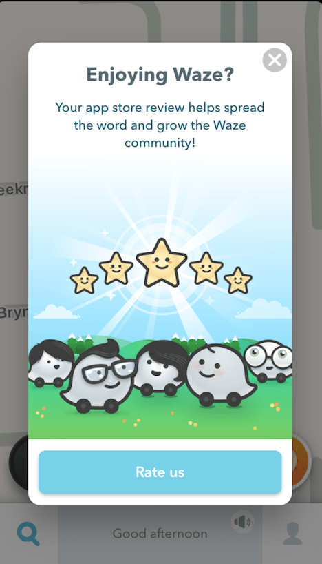 waze app store rating prompt in app review request