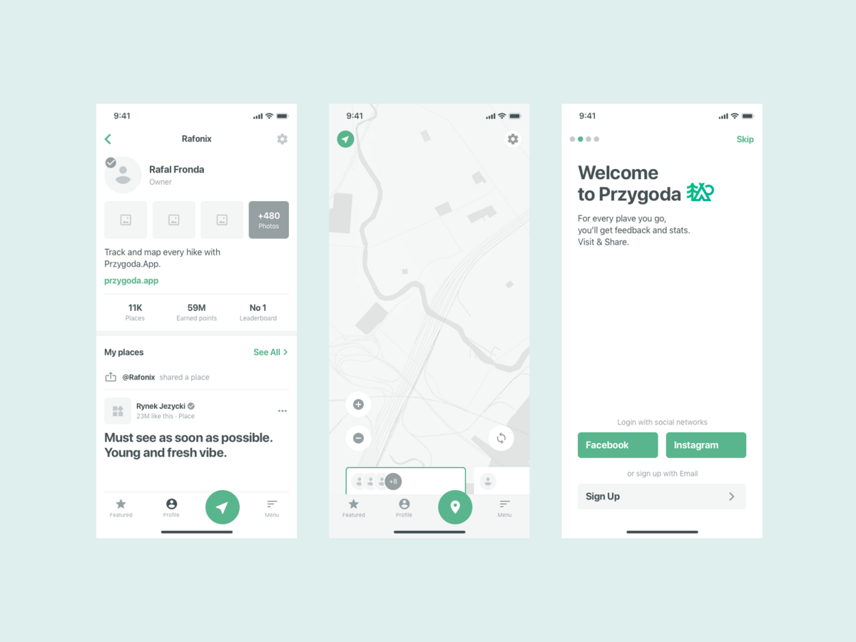 Adventure app wireframe