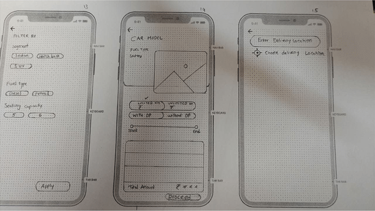 Car sharing app wireframe