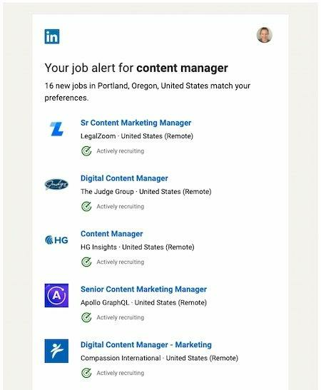 LinkedIn job opening email