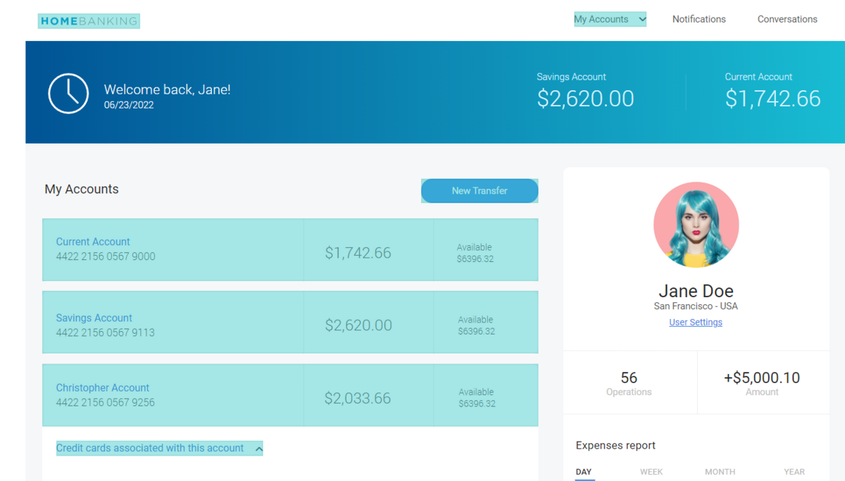 Home banking website prototype example 2