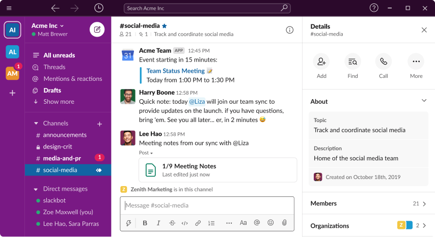 Screenshot of the Slack app