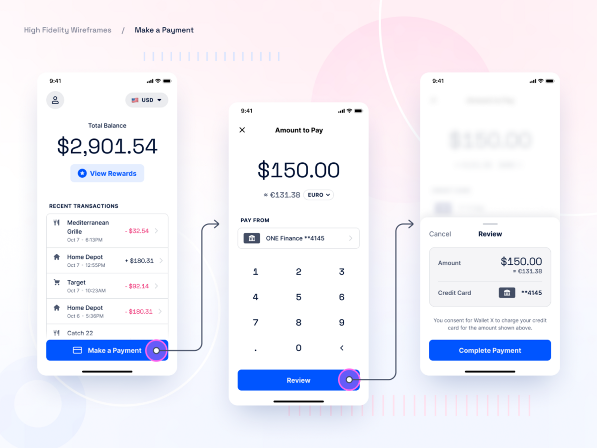 Wireframes Hi Fi transactions