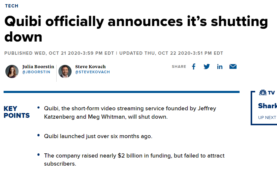 Quibi app failed just six months after its launch
