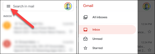 hamburger menu in gmail