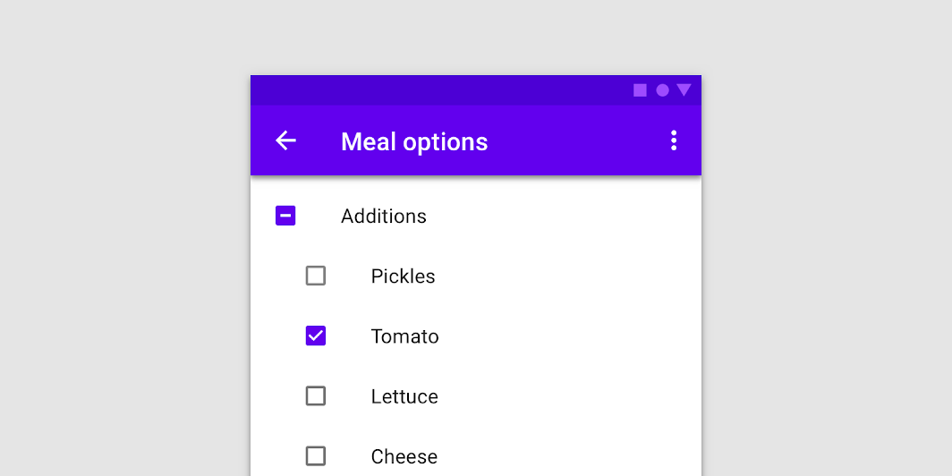 List of meal options pickles tomato lettuce and cheese. Each option has a