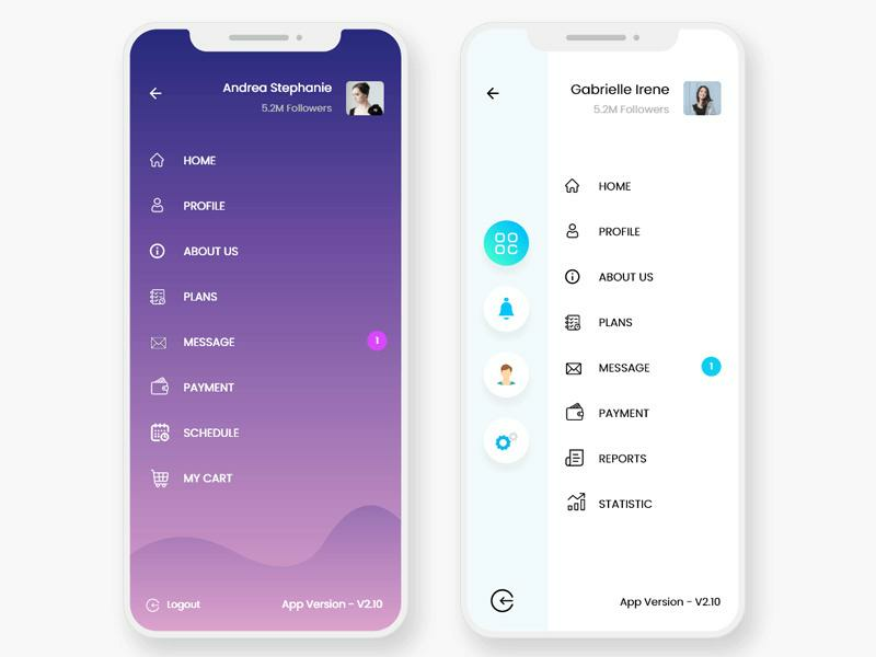 Mobile App Sidebar Navigation Menu UI Pack