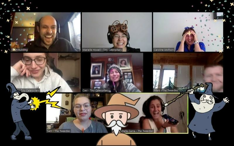 image of group doing online team building together on Zoom