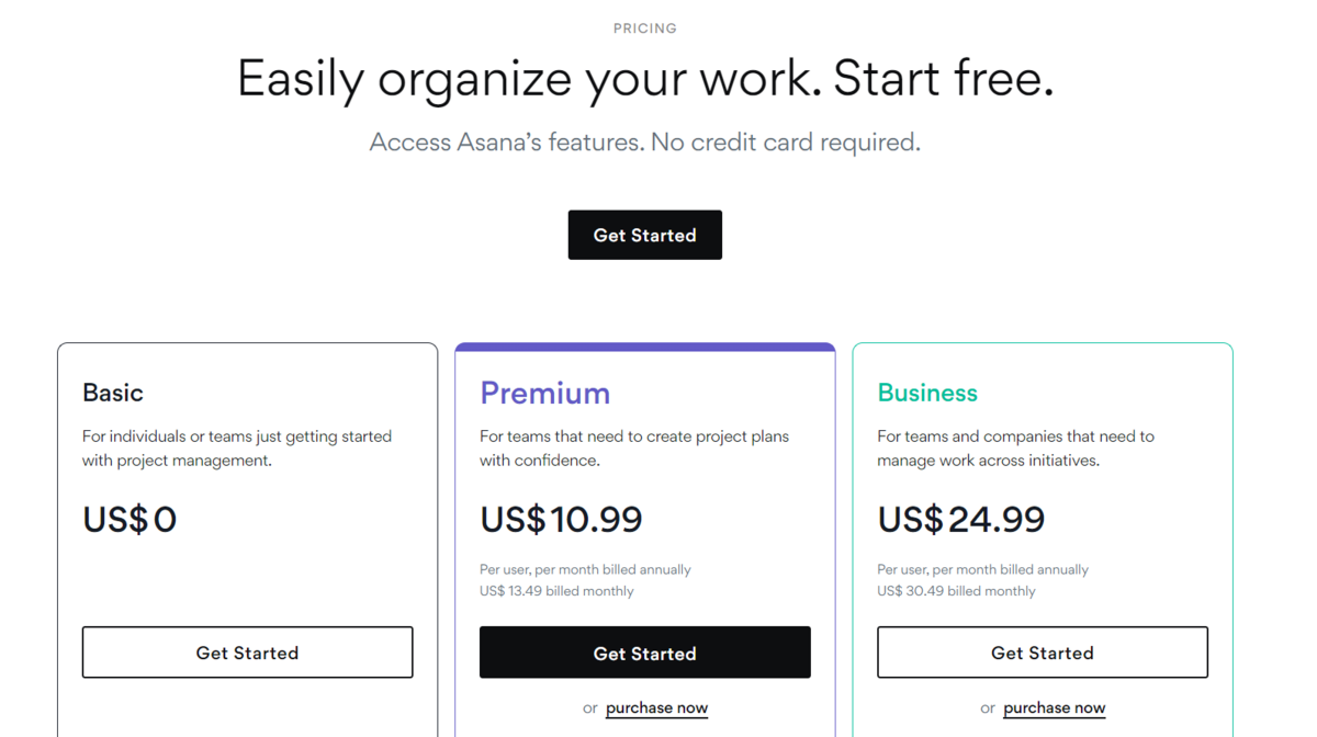 Asana pricing scheme