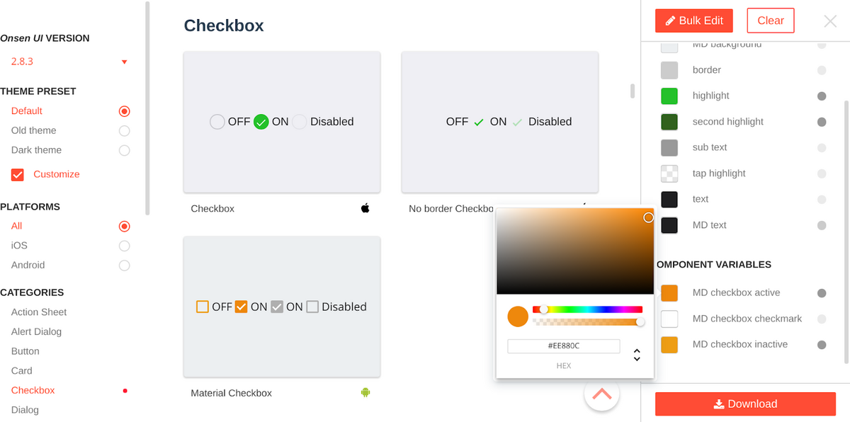 Onsen UI interface