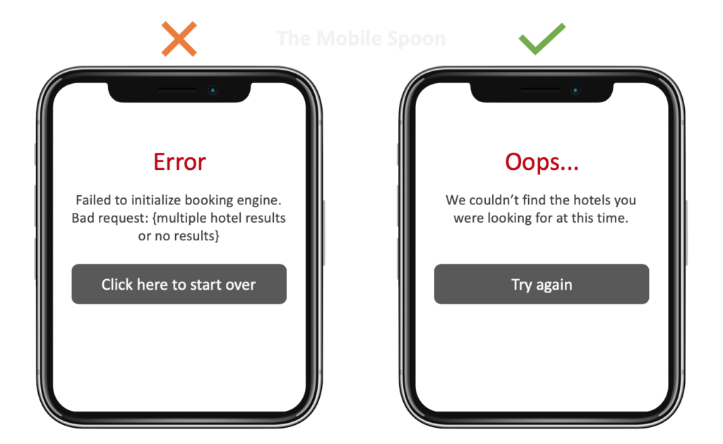 good vs. bad UX writing