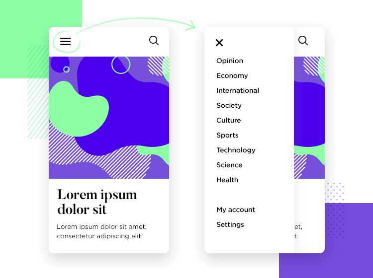 Hamburger menu design hide options out of view tidy up UI