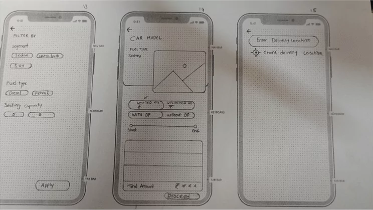 Car sharing app wireframe