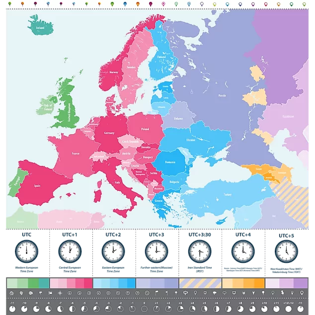 Europe time zones map 1