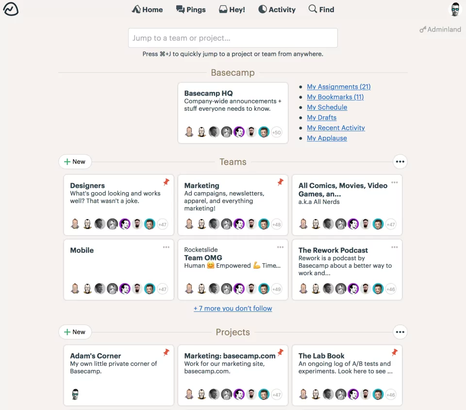 Basecamp home screen