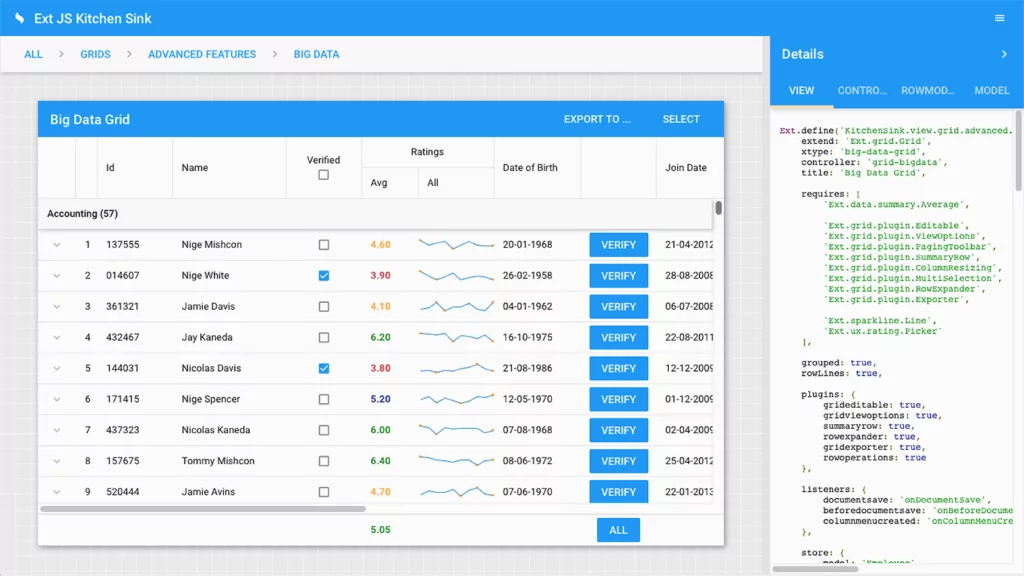 Sencha Ext JS interface