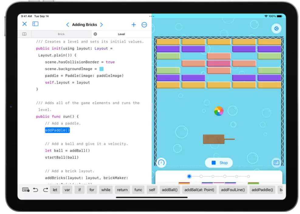 Swift Playgrounds interface