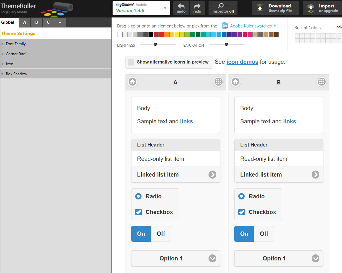 jQuery Mobile interface