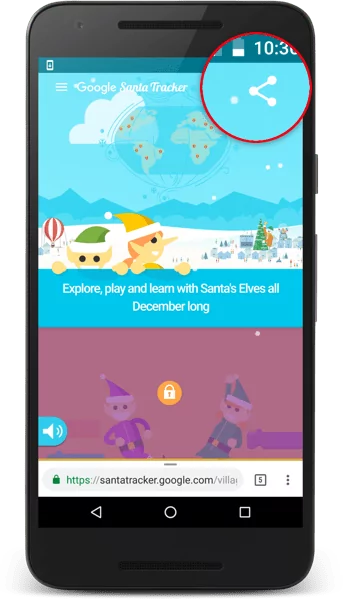 The Santa Tracker app showing a share button
