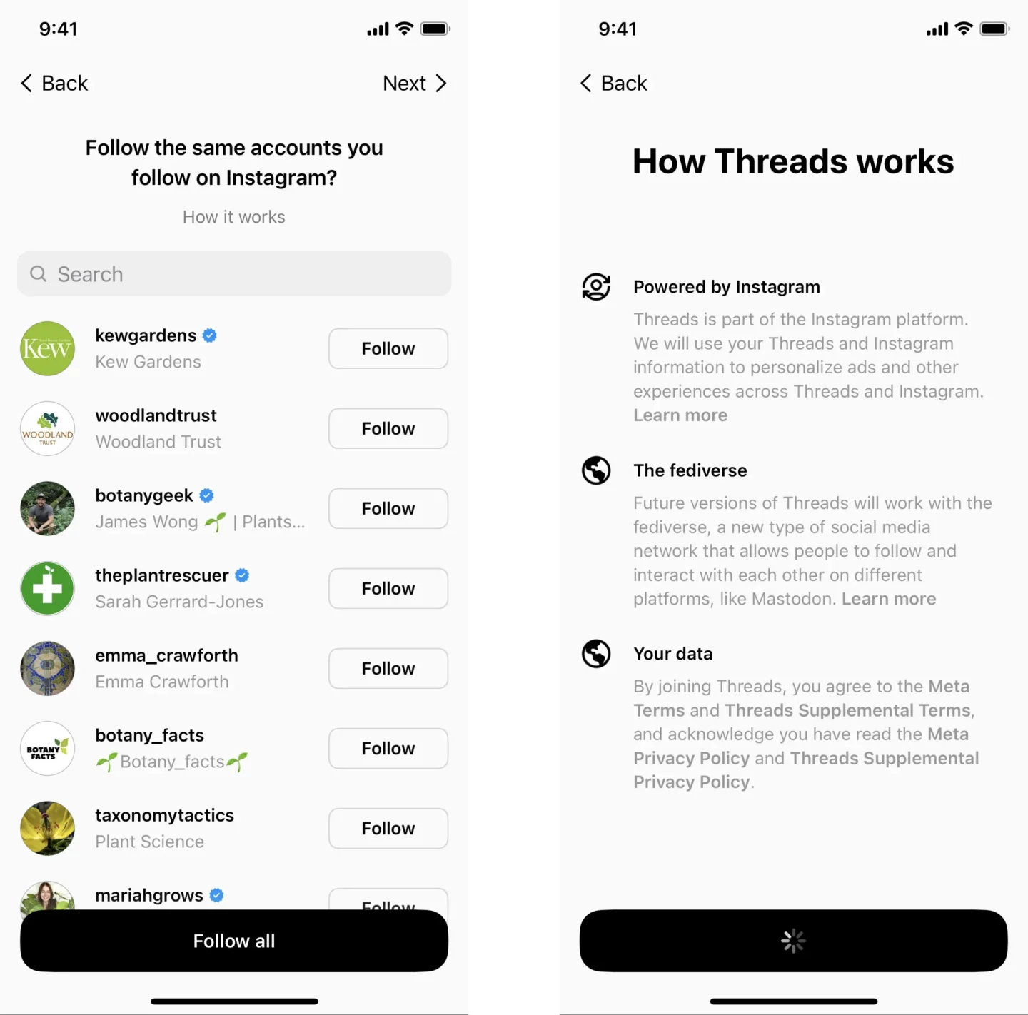 Threads onboarding flow 2
